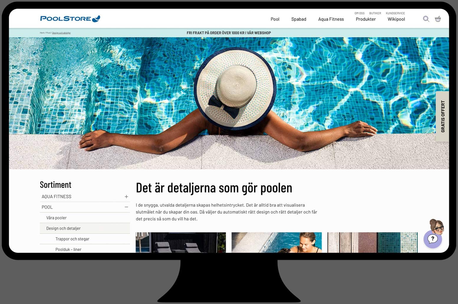 Datorskärm med Pool Stores hemsida