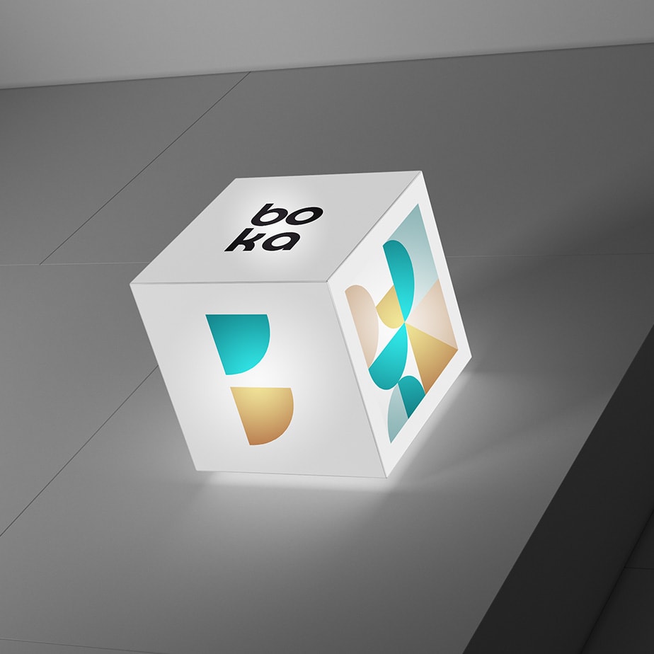 En lightbox med boka logo