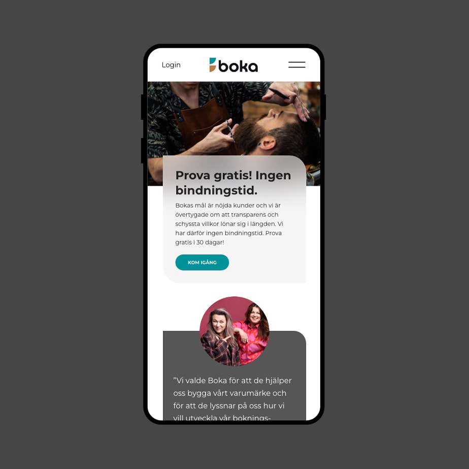 Boka, skärmdump av hemsida i mobil